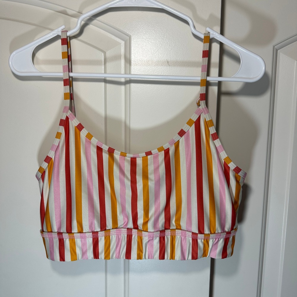 Lime Ricki Swim Top Womens Large Pink Red‎ Orange Striped Ladder Back Bikini